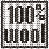 Knitted Text. 100 percent wool. In black and white colors. Vector illustration.