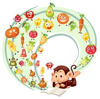Monkey reading book of fruits and veggies vector