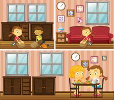 House scene with kids doing different activities vector