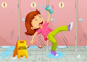 Chica resbalando en el piso del inodoro