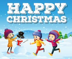 Happy christmas with kids in snowfield vector