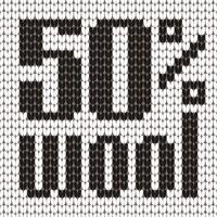 Knitted Text. 50 percent wool. In black and white colors. Vector illustration.