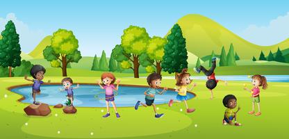 Happy children playing in park vector