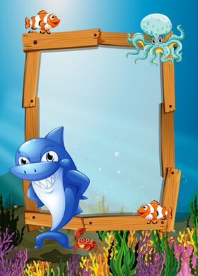 Frame design with fish underwater