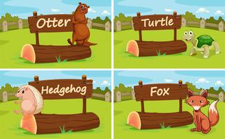 Different animals by the wooden sign vector