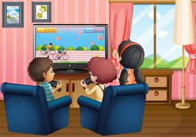 Children playing games at home vector