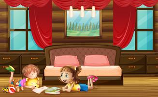 Scene with two girls in bedroom vector