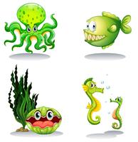 Sea animals in green color vector