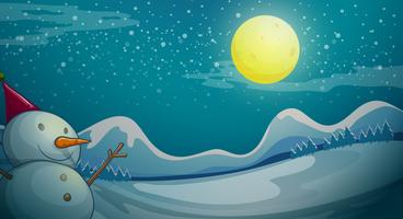 A snowman under the bright moon vector