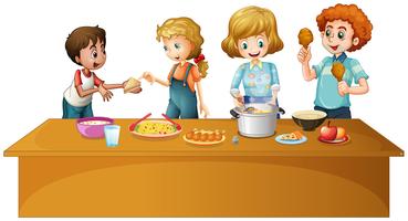 Family having meal on the table vector