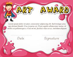 Certificado de premio de arte con niño como héroe. vector