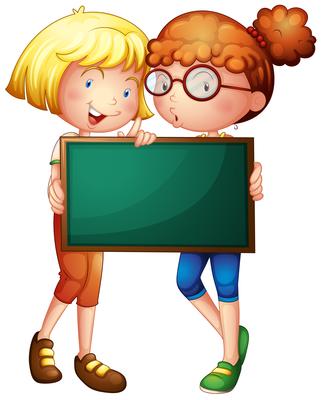 Two girls holding a green board