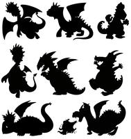 Set silhouette dragon on white background vector