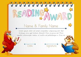 Certificate template for reading award vector