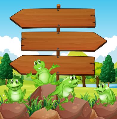 Sign template with frogs on rocks