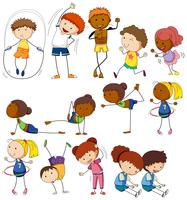 Children and people doing different exercises vector