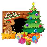 Plantilla de tarjeta de Navidad con árbol de Navidad y regalos vector