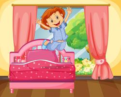 Little girl jumping on the bed vector