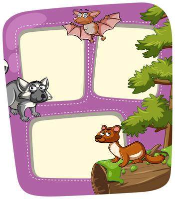 Border template with wild animals in forest