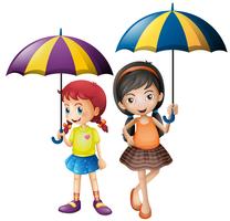 Two girls holding umbrella vector