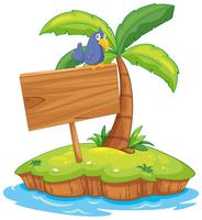 Island scene with bird on wooden sign vector