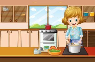 Woman cooking in kitchen vector