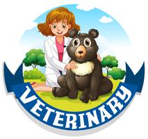 Letrero veterinario con veterinario y oso. vector