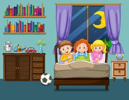 Three kids on the bed vector