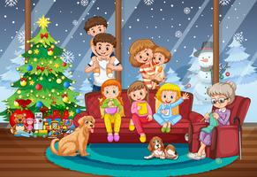 Family together on christmas scene vector