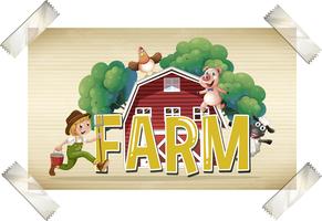 Flashcard for word farm with farmer and animals vector