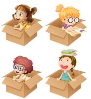 Little girls in cardboard boxes vector