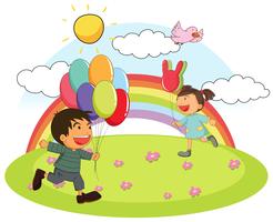 Two kids playing in the park at daytime vector