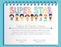 Plantilla de certificado para super estrella con muchos niños. vector