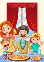 Family having pizza on dining table vector