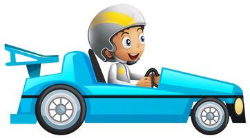 Racer in blue racing car vector