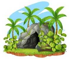 Background scene with cave in forest vector