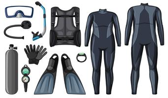 Scuba diving equipment in black color vector