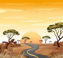 Scene with empty road at sunset vector