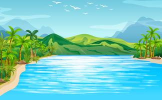 River scene with trees and mountains vector