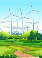 Scene with wind towers in the park vector