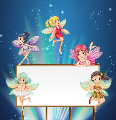 Whiteboard template with fairies flying around