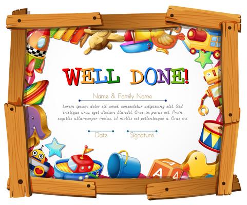 Certificate template with toys around the frame