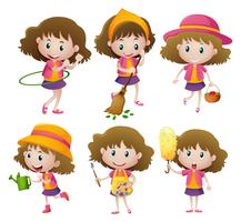 Girl doing six different activities vector