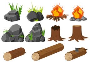 Elementos de la naturaleza con rocas y bosques. vector