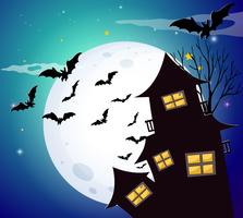 Noche de Halloween con murciélagos y casa embrujada. vector