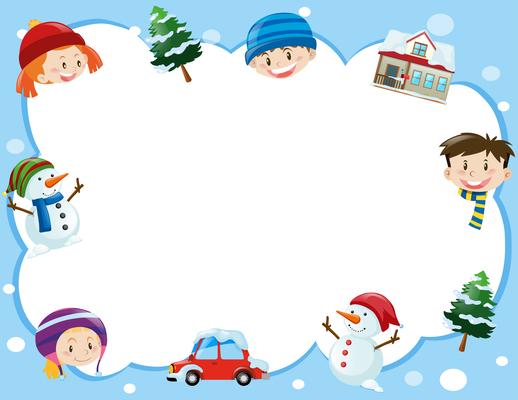 Border template with kids in winter time