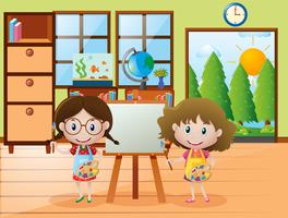 Two girls  with paintbrush and paint palette vector