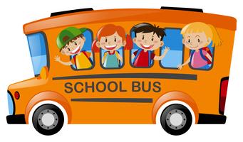 Children riding on school bus vector