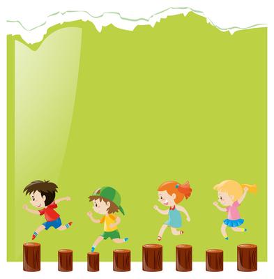 Background template with kids on logs
