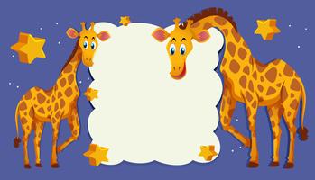 Border template with two giraffes at night vector